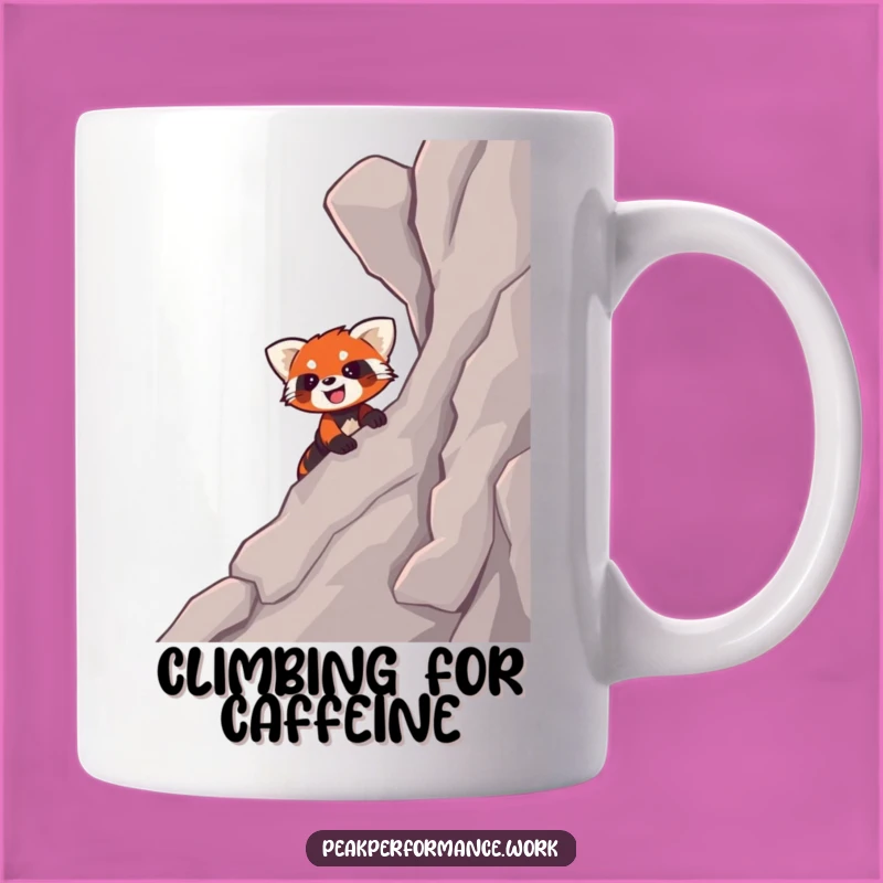 Funny Red Panda Climbing Mug: Enthusiastic Slope Ascent for a Hilarious Gift