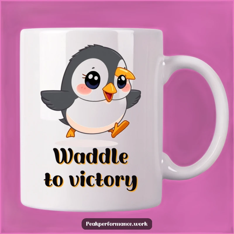 Funny Waddling Puffin Mug: Determined Uphill Climb for a Hilarious Gift