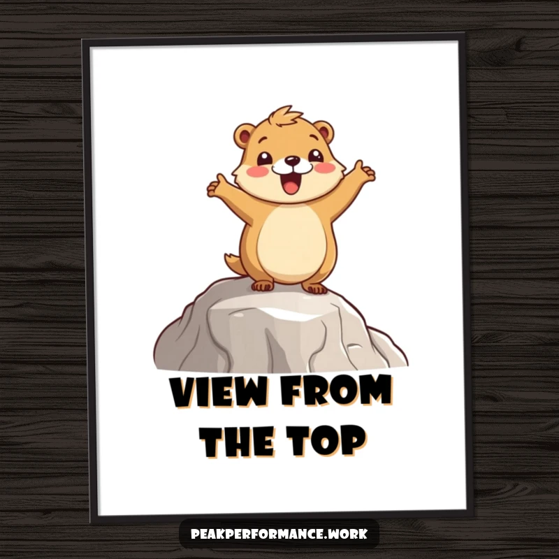 Funny Marmot Digital Art Print: A cartoon marmot in a joyous hop on a mountain ledge, perfect for instant decor.