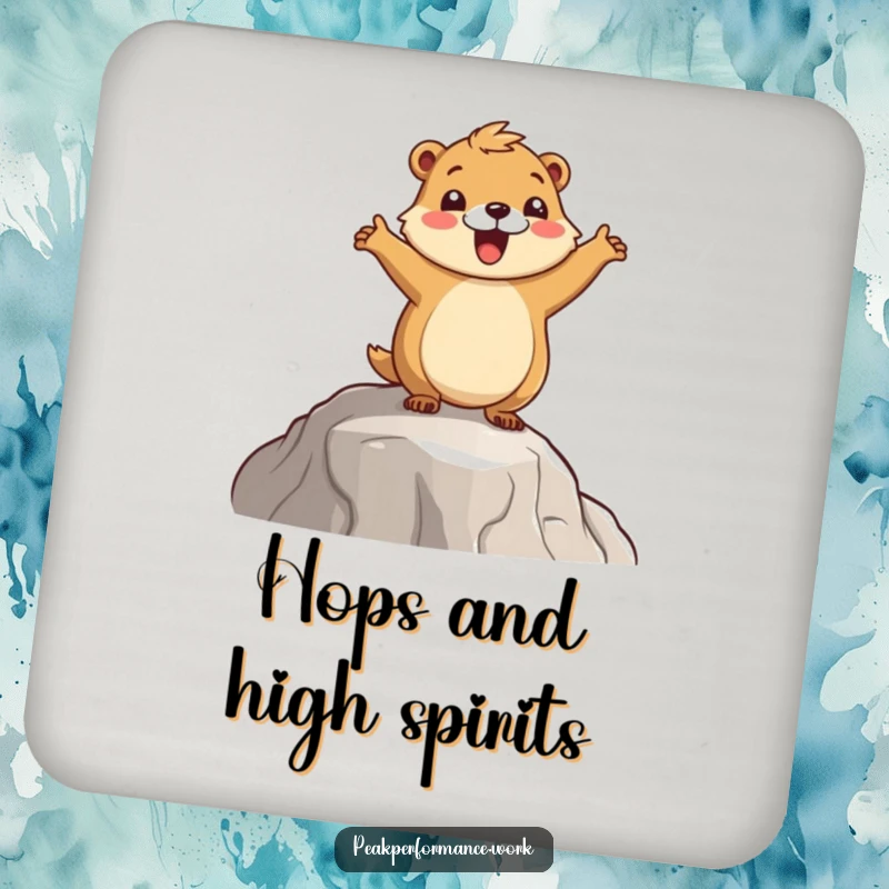 Funny Marmot Coaster: A cheerful cartoon marmot doing a celebratory hop, protecting your tables with style.