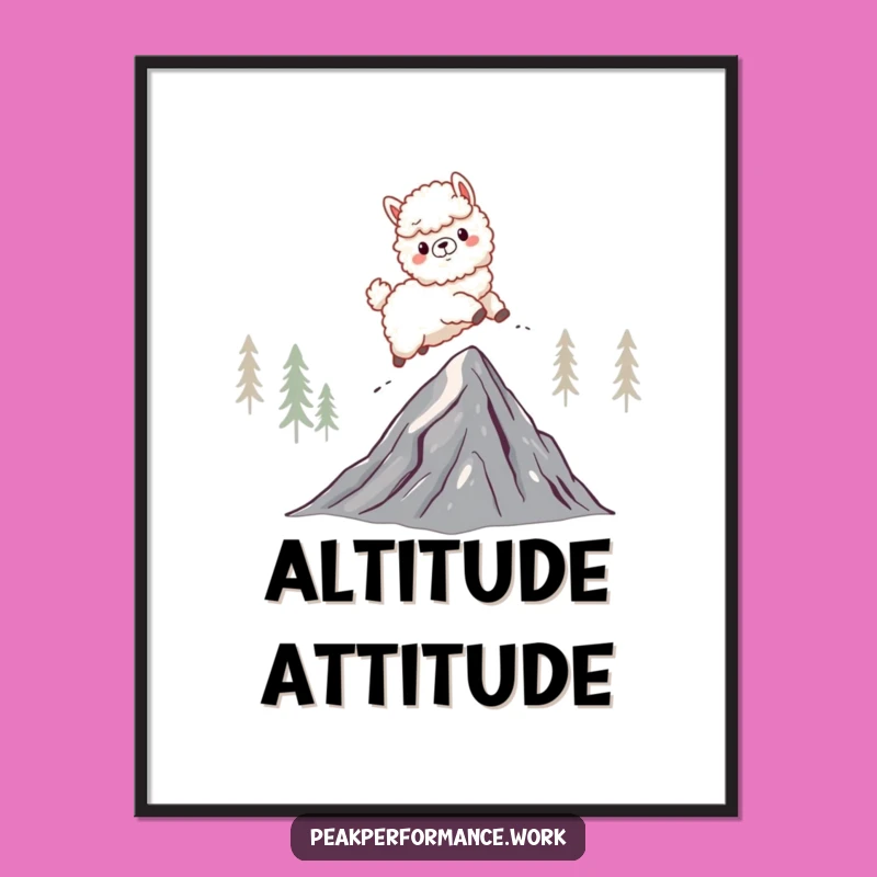 Funny Alpaca Mountain Leap Poster: Hilarious Cartoon Art for Walls