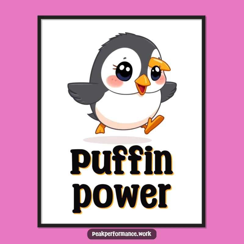 Funny Waddling Puffin Poster: Hilarious Uphill Climb Art for Walls