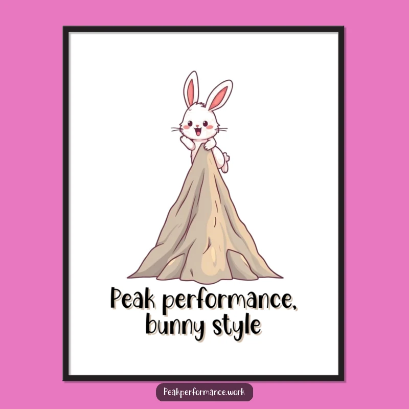 Funny Free Printable Wall Art: Fluffy Bunny Hops Mountain Downloadable Decor