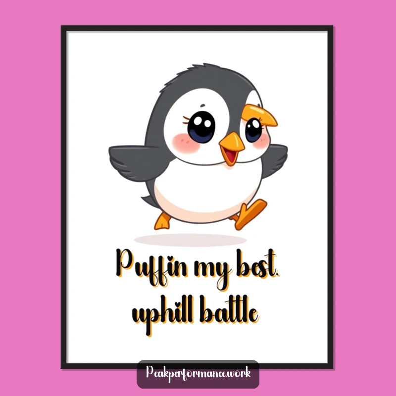 Free Printable Wall Art: Funny Puffin Waddling Uphill, Determined Downloadable Decor