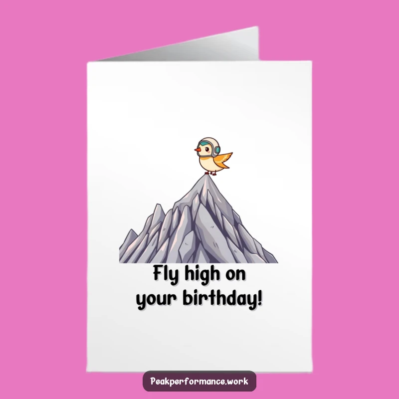 Free Printable Birthday Card: Bird in Helmet Soars Summit for Funny Downloadable Gift