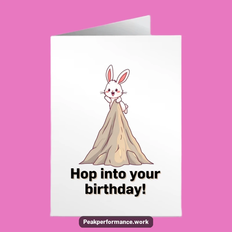 Free Printable Birthday Card: Fluffy Bunny Hops Mountain for a Joyful Downloadable Gift