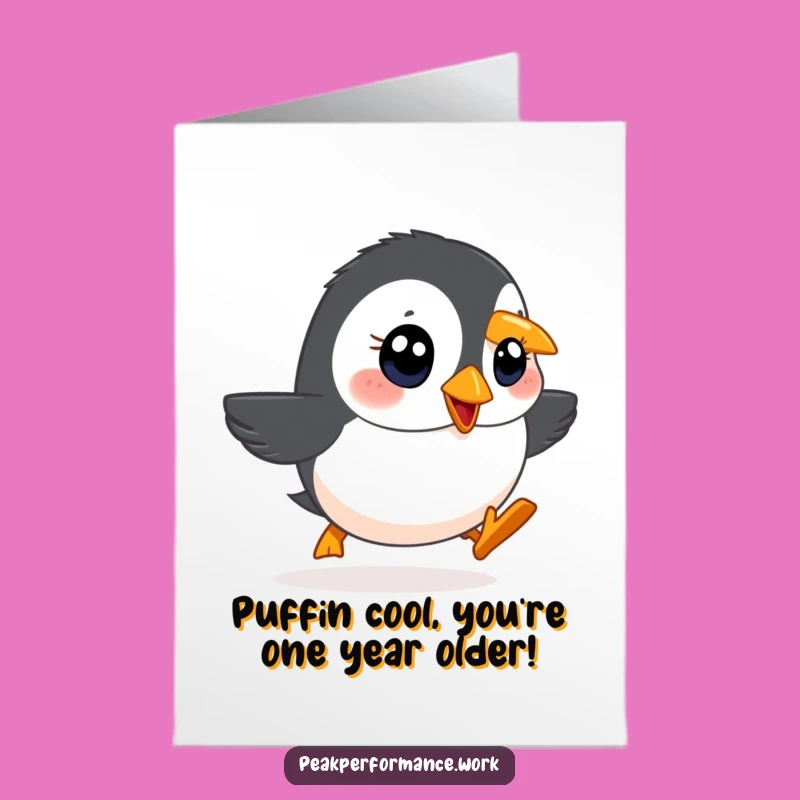 Free Printable Birthday Card: Determined Puffin Waddling Uphill, Hilarious Downloadable Effort