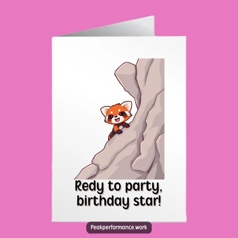 Free Printable Birthday Card: Smiling Red Panda Climbing, Joyful Downloadable Ascent