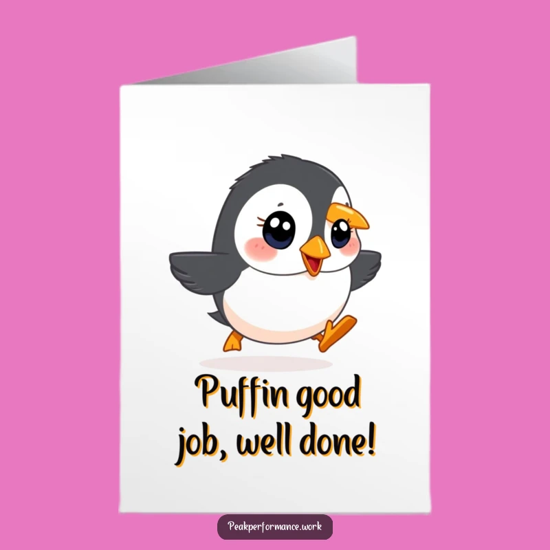 Free Printable Congrats Card: Amusing Puffin's Climb, Celebrate with Grit and Humor