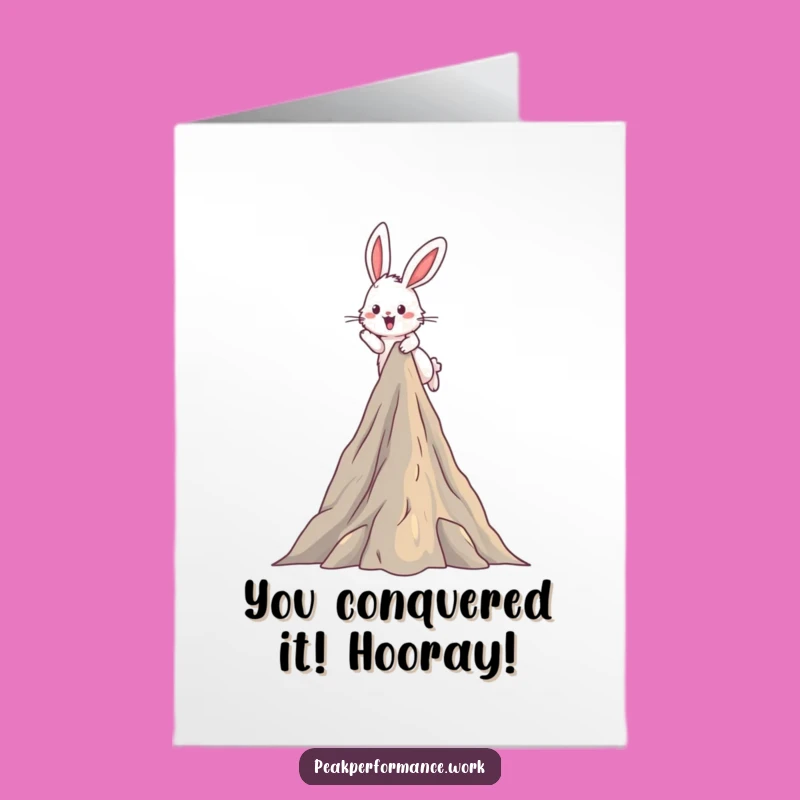 Free Printable Congrats Card: Fluffy Bunny Hops Mountain for a Victorious Downloadable Gift