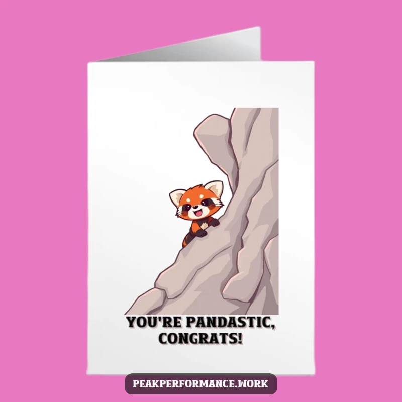 Free Printable Congrats Card: Joyful Red Panda Ascent, Celebrate Peaks Hilariously