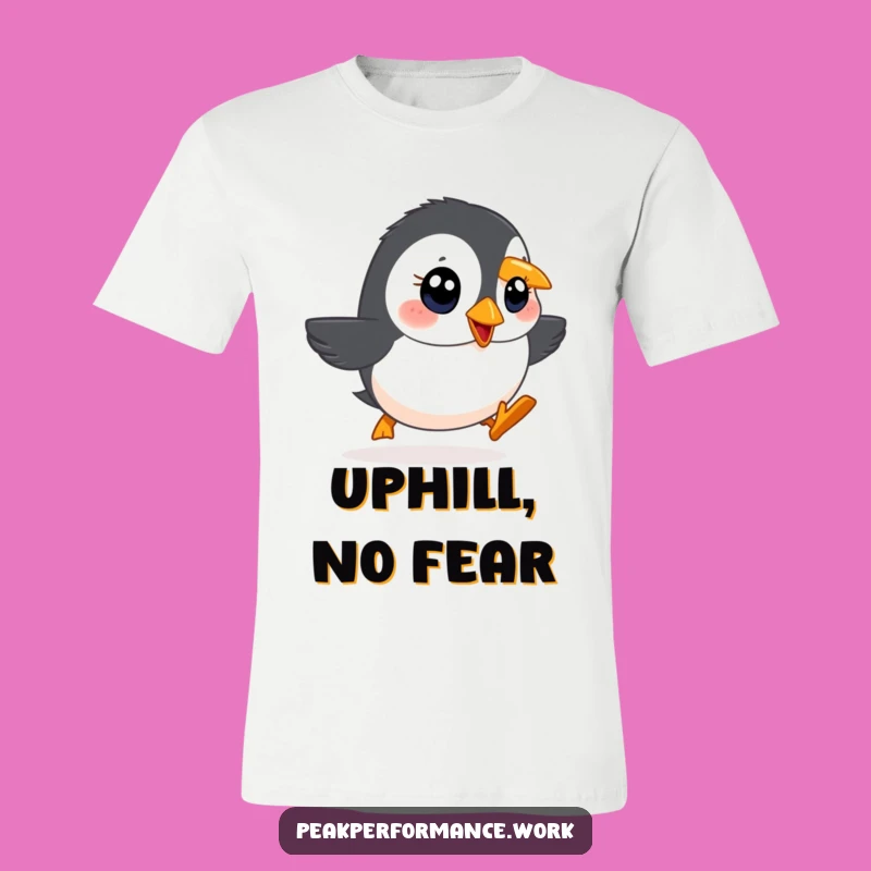 Funny Waddling Puffin T-Shirt: Hilarious Determined Uphill Journey